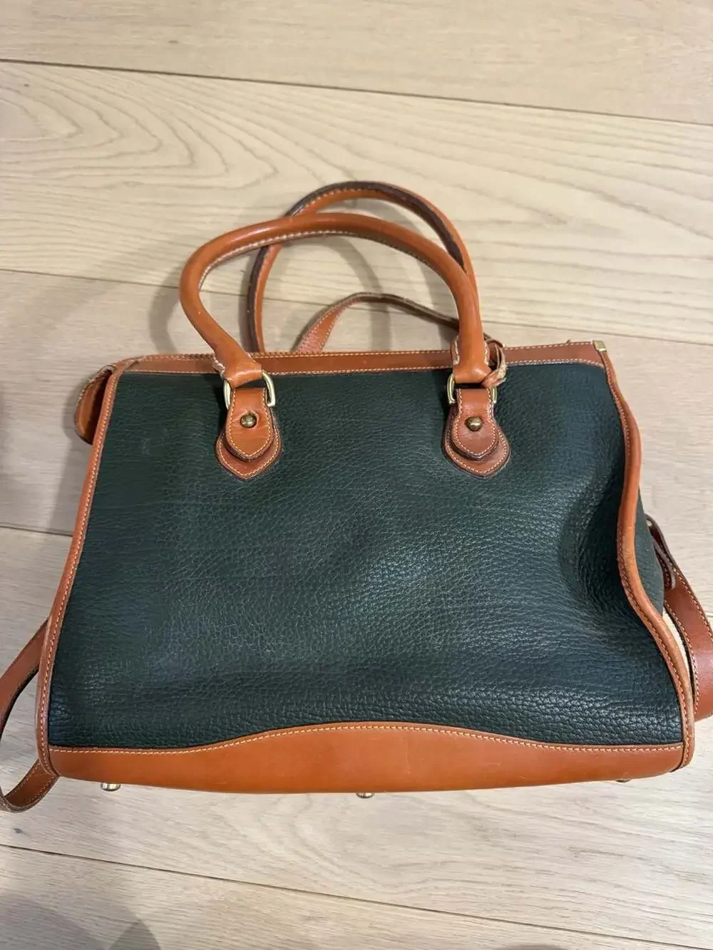 Vintage Dooney & Bourke All-Weather Leather Satchel Bag Green and Tan - Picture 5 of 15
